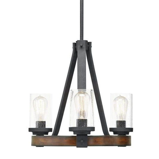 Kichler Barrington 18-in dia 3-Light Incandescent Black Wood Pendant Light with Clear Glass shades-