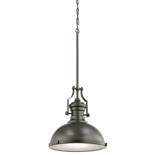 Kichler Lighting 12-in 1-Light Bronze Metal Frosted Glass Industrial-Style Pendant LED Light-