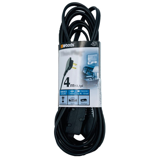 Woods Indoor Extension Cord - 13.1-ft - 16/2 - Black-Each