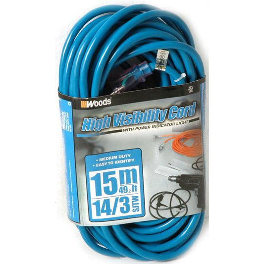 Woods 14/3 Outdoor Extension Cord with Indicator Light - 49.2-ft - Blue-Each