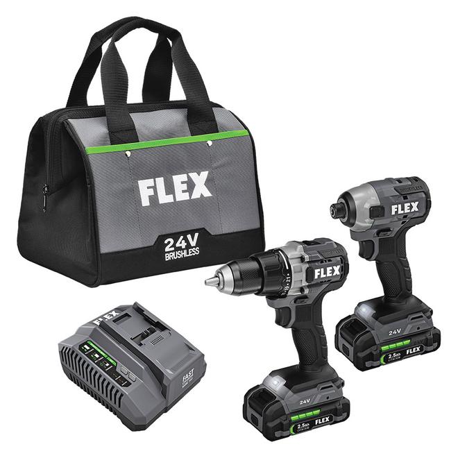 Flex 2-Tool 24-Volt Lithium Ion Brushless Power Tool Combo Kit with Soft Case Charger and 2-Batteries Included - Each