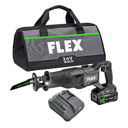 Flex 24-V Cordless Reciprocating Saw with Brushless Motor - Battery and Charger Included - Variable Speed - Each