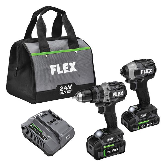 Flex 24-V Cordless 1/2-in Hammer Drill and 1/4-in Impact Driver Bag, Charger and 2 Batteries included - Each