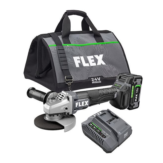 Flex 24-V Cordless Angle Grinder Kit - Paddle Switch - Brushless Motor - 5-in - Each