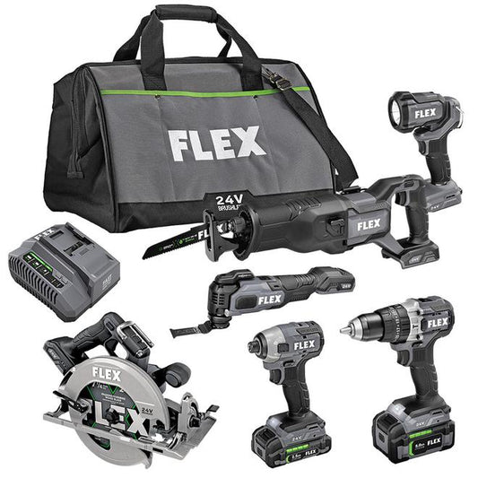 Flex 24-V Cordless Brushless 6-Tool Set Bag, Charger and 2 Batteries included - Each