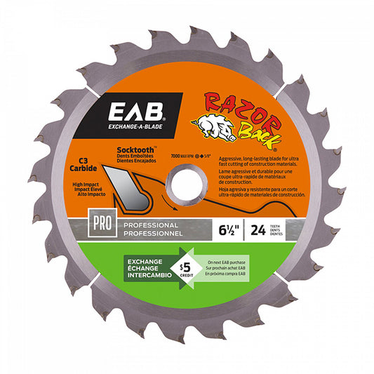 EAB Ultra Thin Kerf Saw Blade - Carbide Tipped - 24 Teeth - 6 1/2-in dia - Each