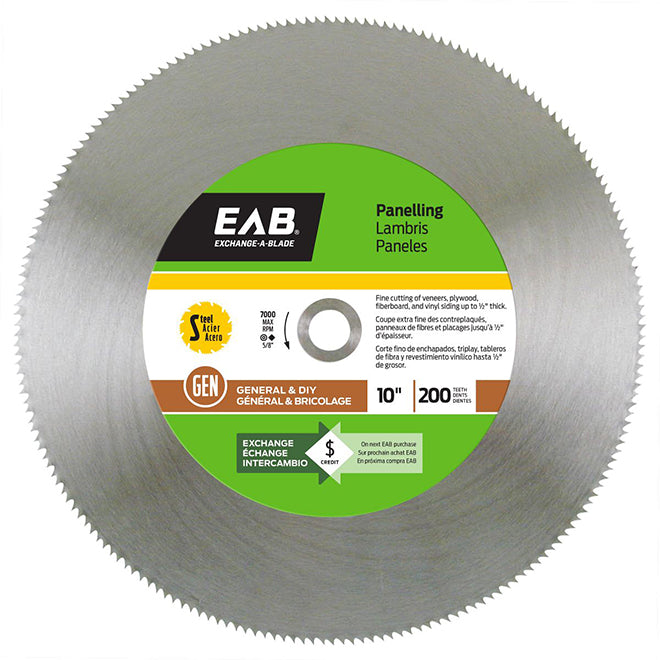 EAB Tool Steel Saw Blade for Panelling - 10" x 200 Teeth - Exchangeable - Each