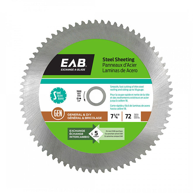 EAB Circular Saw Blade - 7 1/4-in dia - 72 Teeth - Exchangeable - For Metals - Each