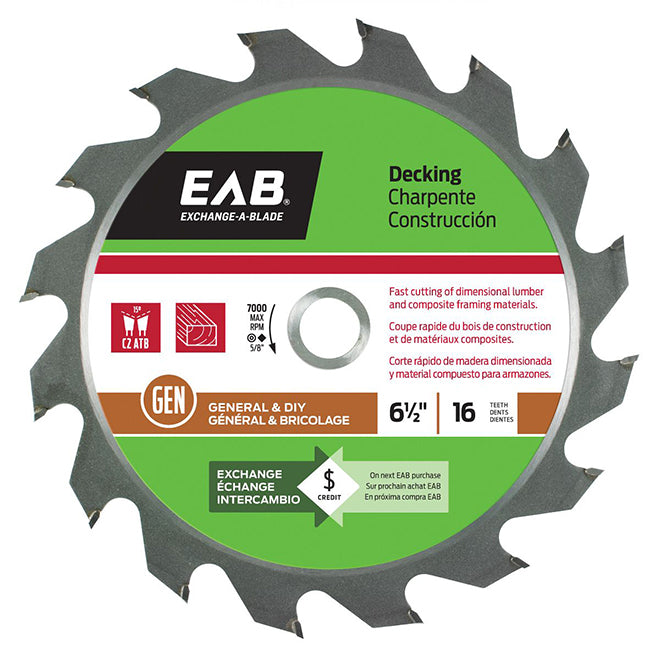 EAB Exchangeable Saw Blade - Carbide Tipped - 6 1/2-in dia - 16 Teeth - 1 Per Pack - Each