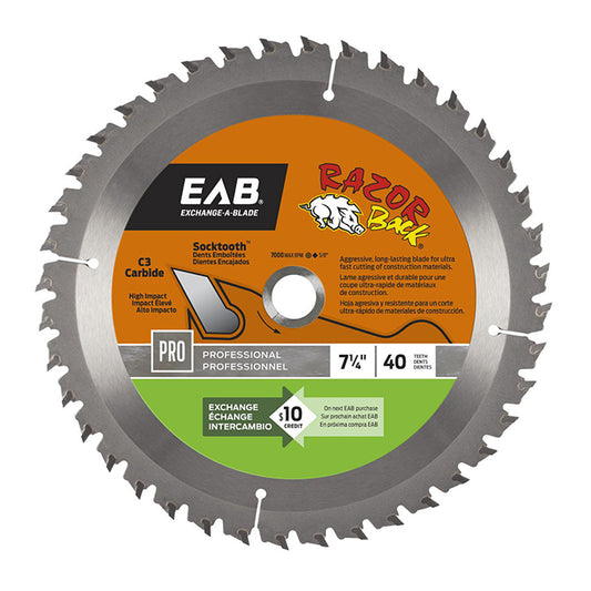 EAB Razor Back Professional Finishing Saw Blade - 7 1/4-in dia x 40-TPI - 5/8-in DKO Arbour - Carbide-Tipped - Each