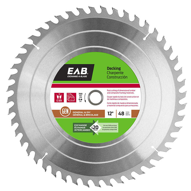 EAB Wood Saw Blade - Carbide - 12-in Dia - 48 Tooth - 15° Hook Angle - Each