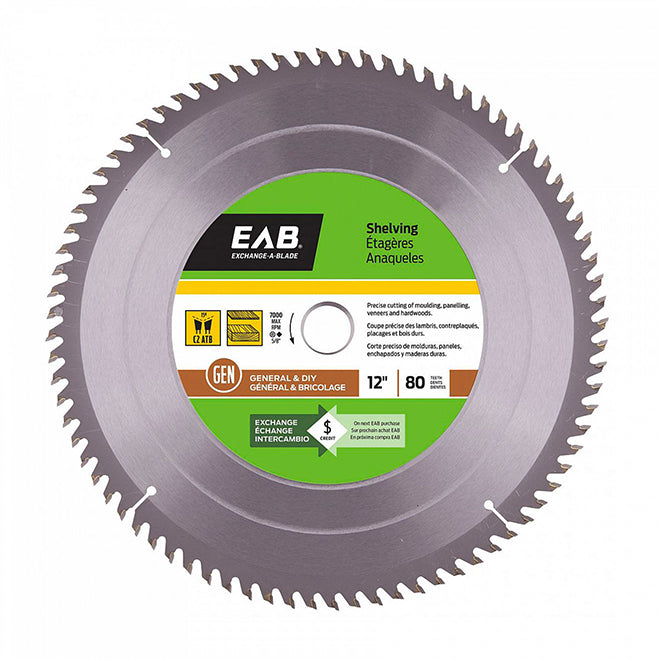 EAB Shelving Circular Saw Blade - 12-in Dia - 80 Tooth - 15° Hook Angle - Each