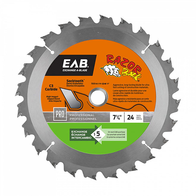 EAB Razor Back Saw Blade - Heavy-Duty - 7 1/4-in - 24 Tooth - 27° Cutting Angle - Each