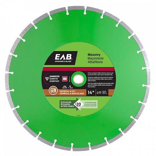 EAB Green Series Diamond Masonry Circular Blade - Alloy Steel - 14-in Dia - 5/8-7/8-in Arbour - Each