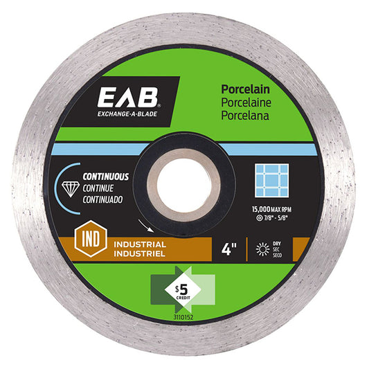 EAB Continuous Rim - Porcelain Tile Black Industrial Diamond Blade - Recyclable Exchangeable - 4-in dia - Each