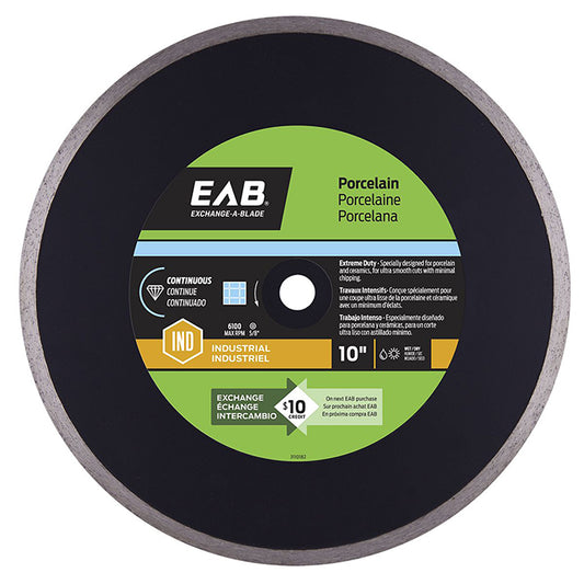 EAB Continuous Rim - Recyclable Exchangeable - Porcelain Tile Industrial Diamond Blade - Black - 10-in dia - Each