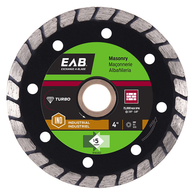 EAB Turbo Rim - Concrete Industrial Diamond Blade - Recyclable Exchangeable - Black - 4-in dia - Each