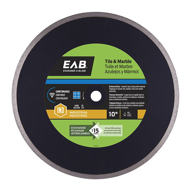 EAB Continuous Rim - Ceramic Tile Black Industrial Diamond Blade - Recyclable - 10-in dia - Black - Each