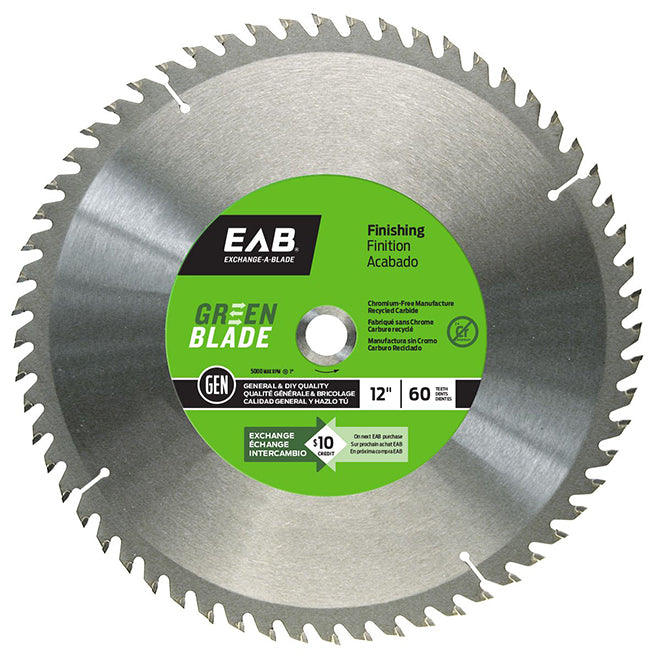 EAB Green Finishing Saw Blade - Carbide-tipped - 12-in Dia - 60 Tooth - 1-in Arbour - Each