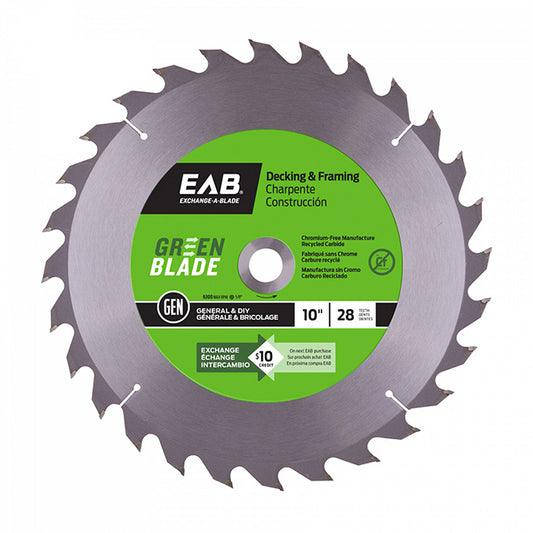 EAB Green Blade 10-in Saw Blade - 5/8-in Arbour - 28-TPI - Hardened Steel - Carbide-Tipped - Each