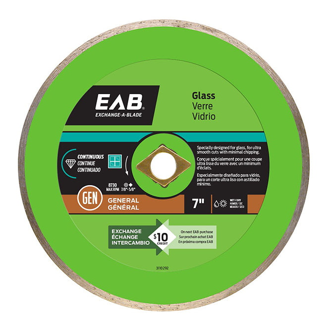 EAB Green Saw Blade - Circular Shape - Diamond - Glass Cutting Utilization - Each