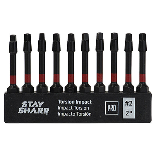 EAB Torsion Impact Square Screwdriver Bit Set - Recyclable S2 Spring Steel - 1/4-in Hex Shank - #2 2-in - Pack of 10 - Each