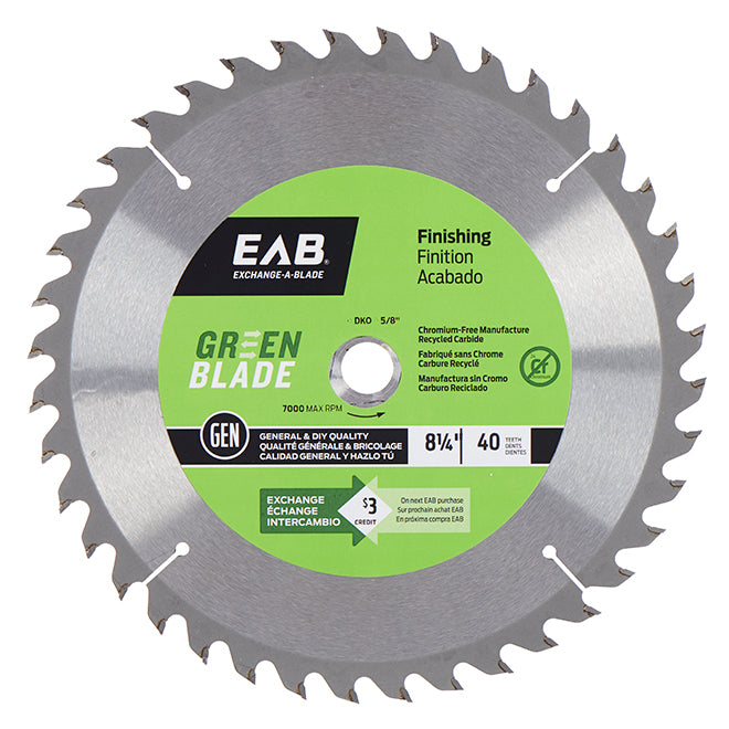 EAB Finishing Saw Blade - Circular Shape - Carbide - Plywood Utilization - 40 Teeth - Each