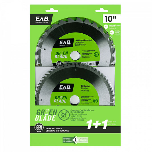 EAB Go Green Recyclable Framing Saw Blade Combo Pack - 10-in Dia - 28T and 60T - C2 ATB Carbide Teeth - Each