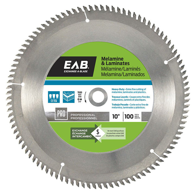 EAB Tool Carbide Melamine Professional Saw Blade - 10" x 100 Teeth - Exchangeable - Each