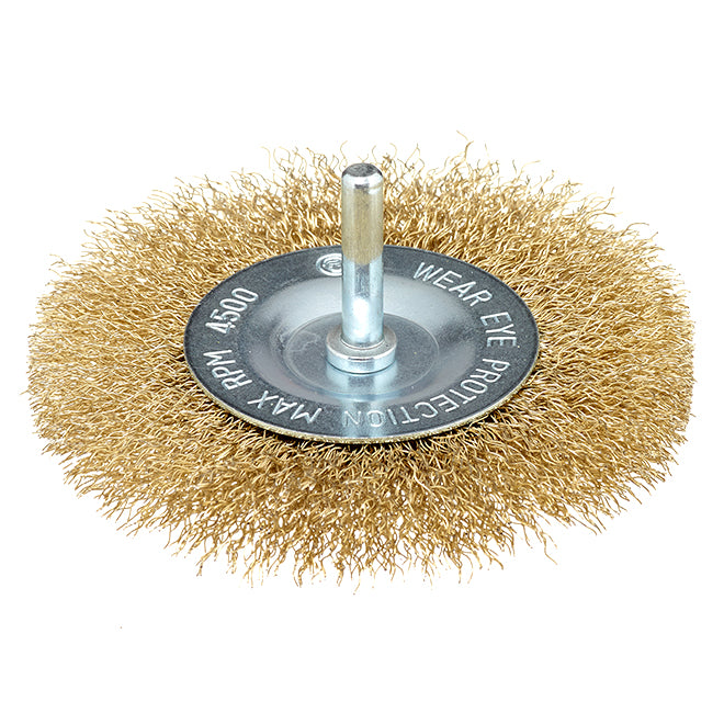 EAB Wire Brush Wheel - 4-in dia x 1/4-in Shank - Brass-Coated - Crimped Coarse - Each