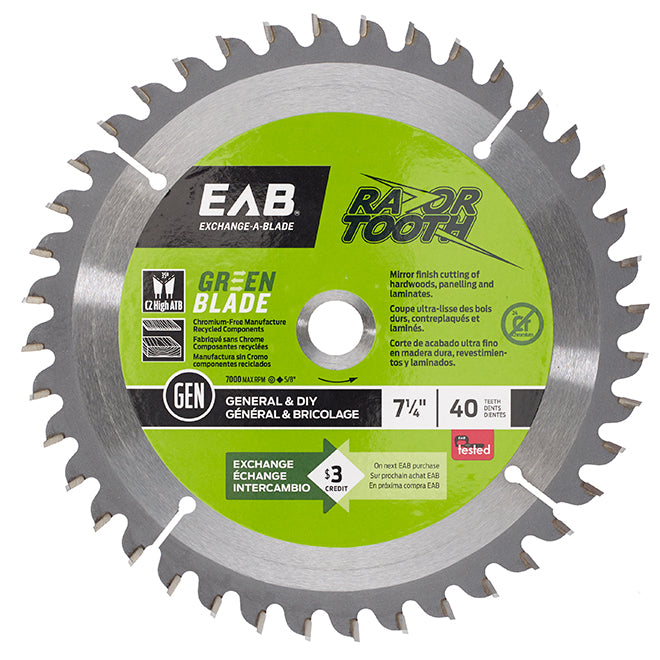 EAB Green RazorTooth Finishing Circular Blade - 7 1/4-in Dia - 40 Tooth - Each