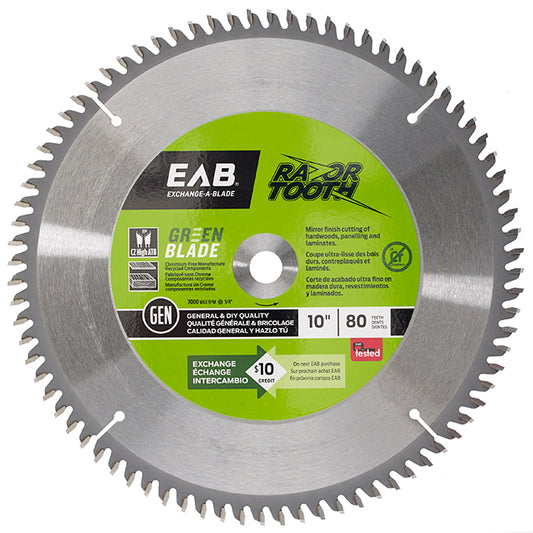 EAB Green RazorTooth Finishing Circular Saw Blade - Alloy Steel - 10-in Dia - 80 Tooth - Each