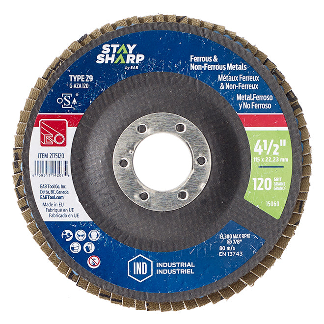 EAB Stay Sharp Industrial Sanding and Cleaning Abrasive Flap Disc - 4 1/2-in Dia - 120 Grit - Type 29 - Aluminum Oxide - Each