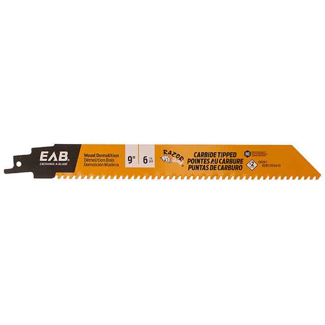 EAB Carbide Tip Reciprocating Saw Blade - 9-in L x 6 TPI - Each