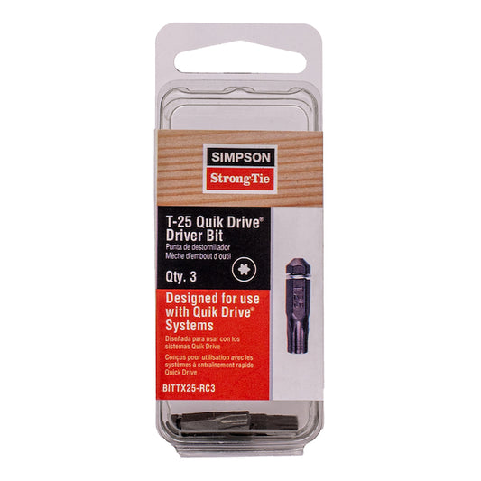 Simpson Strong-Tie Quick Drive Bit Screwdriver T25 6-Lobe - 1-in - 3/pk - Each