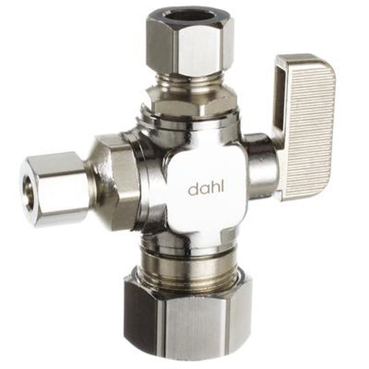 Dual Outlet Straight Valve - 5/8" x 3/8" x 3/8" COMP - Each