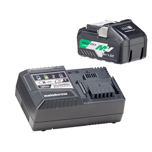 Metabo HPT MultiVolt Hybrid Li-Ion Battery Charger with Battery - Fast Charging - Built-In USB - LED Light Indicator - Each