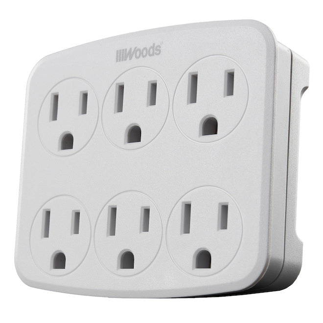 Woods - Wall Outlet - 6 outlets - Plastic - 120 V - White-Each