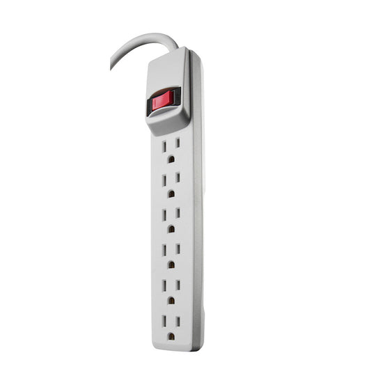 6-Outlet Power Bar with Surge Protection - 2 Pack - White-Each