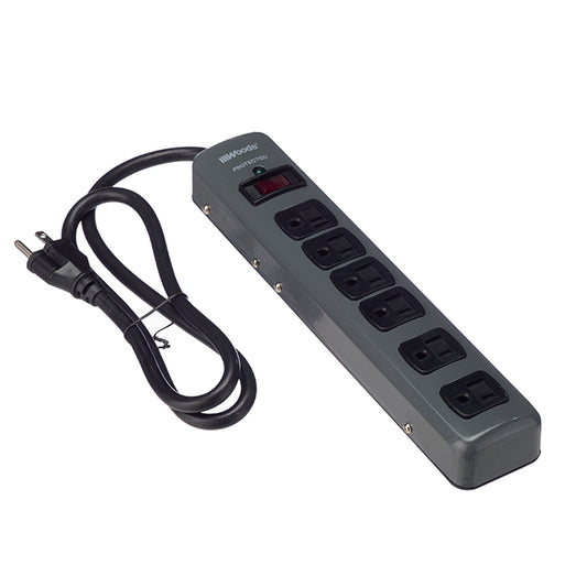 6-Outlet Power Bar with Surge Protection - Grey-Each