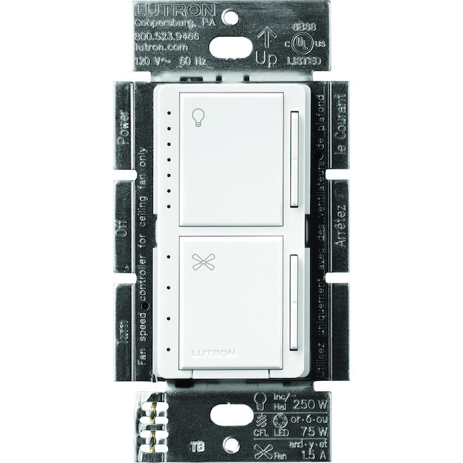 Lutron Maestro 0-Switch 1.5-amp Single Pole White Combination Dimmer / Fan control-Each