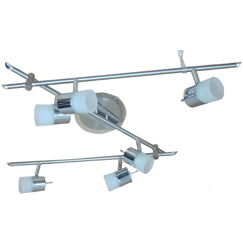 Uberhaus Track Light Fixture with Moving Rail - 6 Pivoting Heads - Satin Nickel Finish - Frosted Glass Shades - 50 Watt-