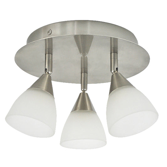 Flushmount - 3 Lights - 9.5" - Steel/Glass - White/Nickel-