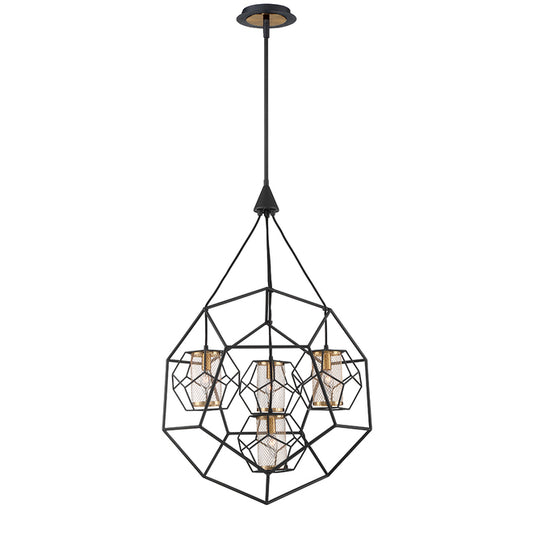 Designer Home 4-Light Pendant Light - Geometric Style - 24.25-in x 40.25-in - Metal - Black and Brass-