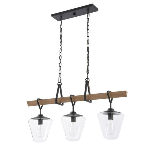 Eurofase 3-Light 8.3-in x 19.9-in Black Metal/Wood/Glass Rustic Style Linear Pendant-