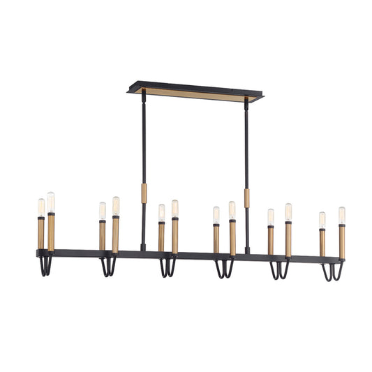Eurofase 12-Light Linear Chandelier - 47.25-in - Metal - Black and Brass-