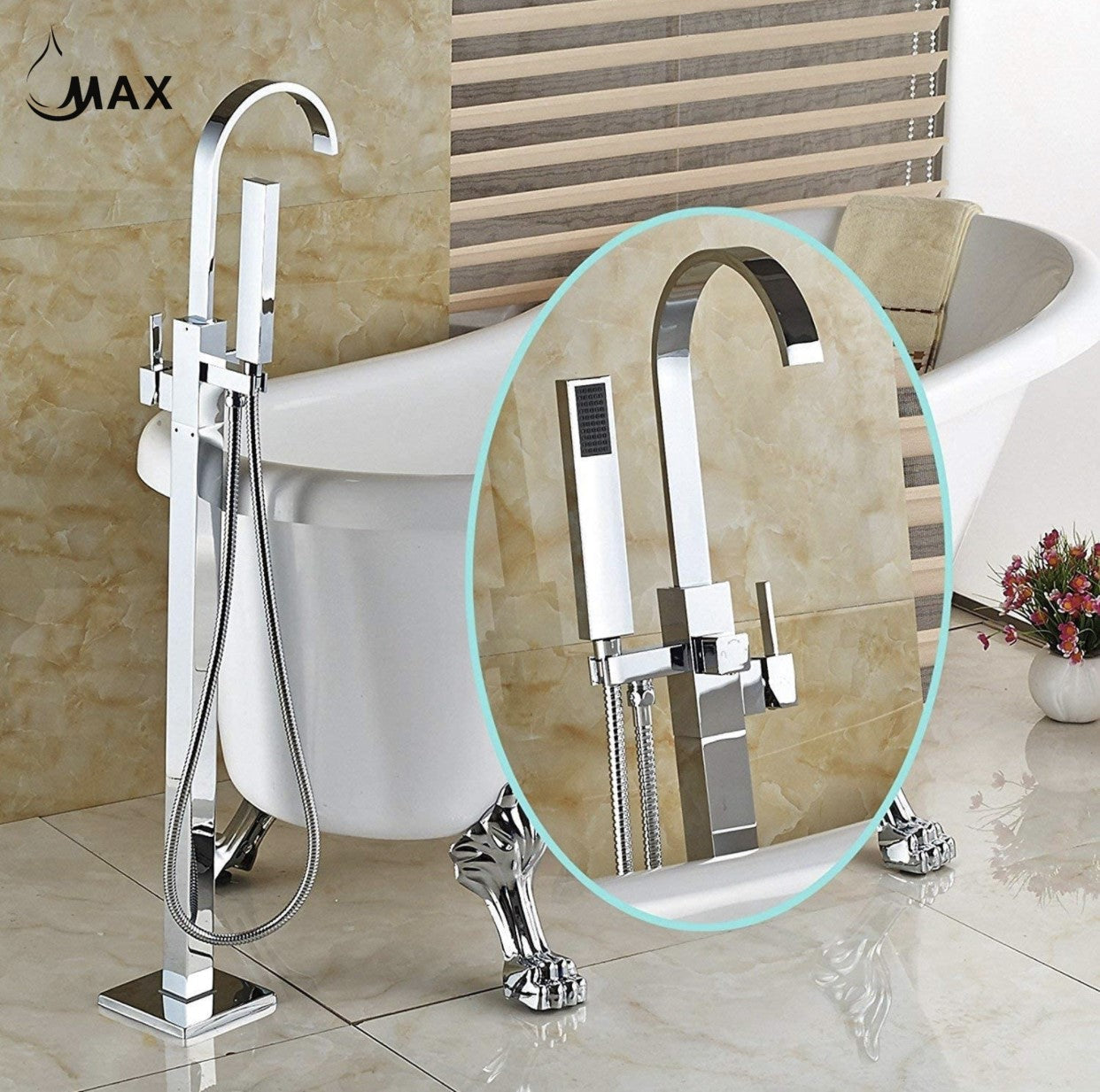 Tub Filler Faucet Floor Mounted Single Handle With Rough-in & Handheld Shower Chrome Finish