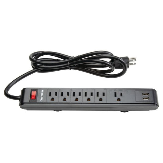 Craftsman Power Strip 6 Outlets and 2 USB Ports Plastic Black-Each