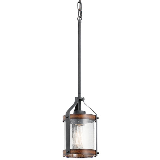 Kichler Barrinton Vintage Black and Wood Finish Pendant Light - 1-Light - 60W-