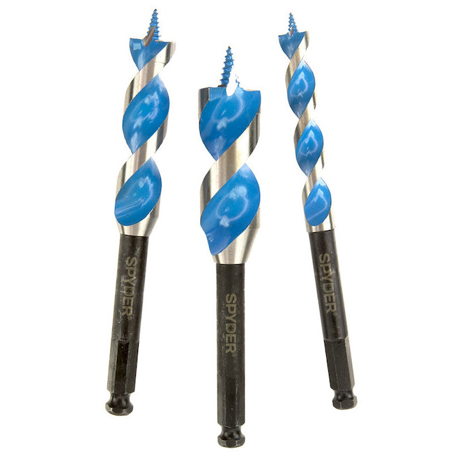 Spyder Stinger HSS Auger Drill Bit Set 1/2-in 3/4-in 1-in - Black and Blue - Each